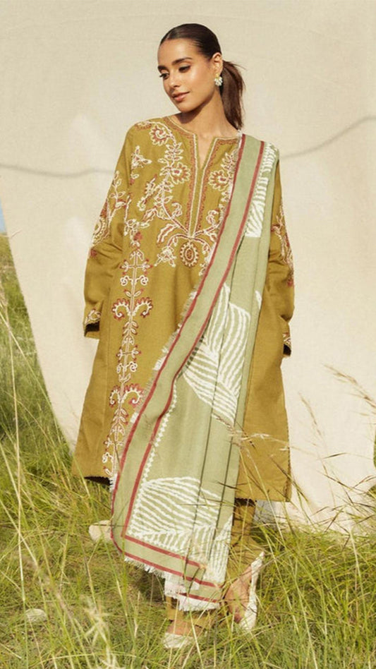 ZARA SHAHJAHAN 3PC Dhanak Embroidered Shirt With Digital Printed Shawl-271