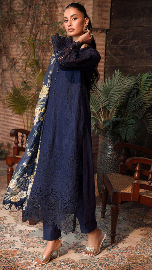 ULFAT EMBROIDERED 3PC Dhanak Embroidered Shirt With Digital Printed Shawl-2002