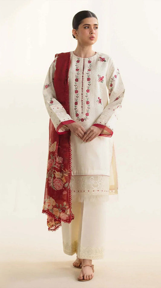 ZARA SHAHJAHAN 3PC Lawn Embroidered Shirt With Printed Dupatta-494