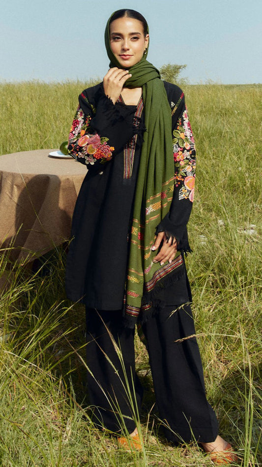 ZARA SHAHJAHAN 3PC Dhanak Embroidered Shirt With Digital Printed Shawl-294