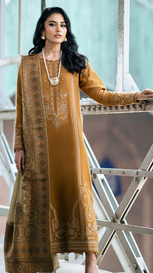 IZEL MUSAFIR 3PC Dhanak Embroidered Shirt With Digital Printed Shawl-266