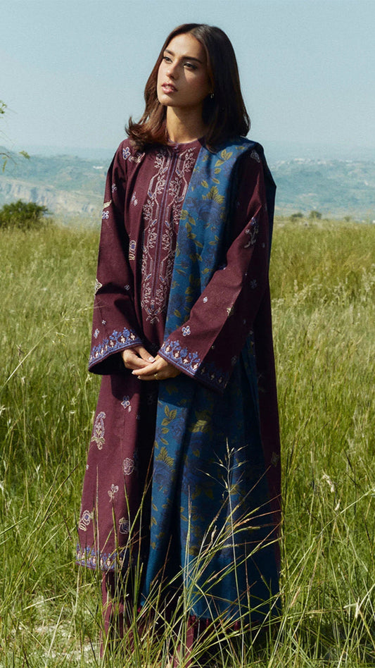 ZARA SHAHJAHAN 3PC Dhanak Embroidered Shirt With Digital Printed Shawl-274