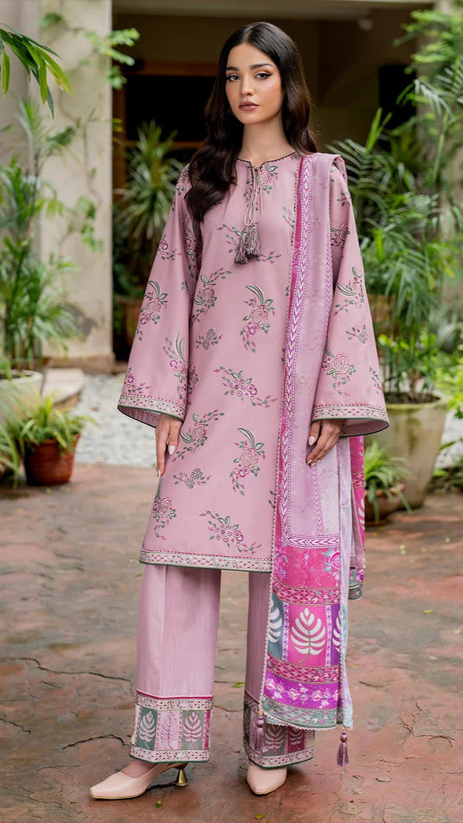 JAZMIN  3PC Dhanak Embroidered Shirt With Digital Printed Shawl-288
