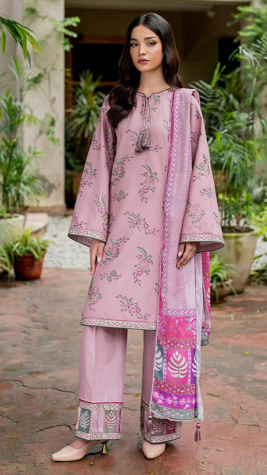 JAZMIN  3PC Dhanak Embroidered Shirt With Digital Printed Shawl-288