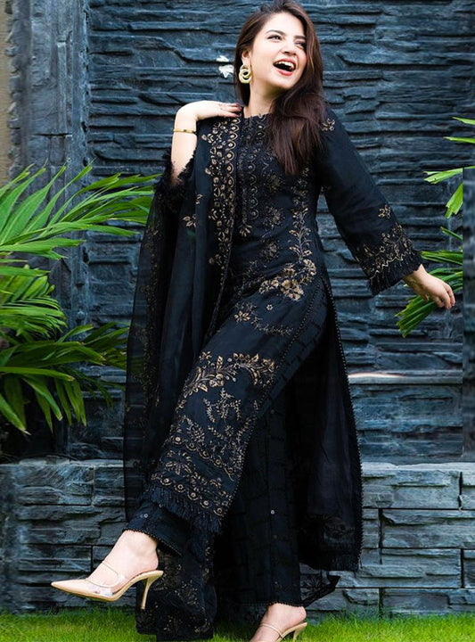 Lawn 3PC Embroidered Shirt with Organza Embroidered Dupatta-