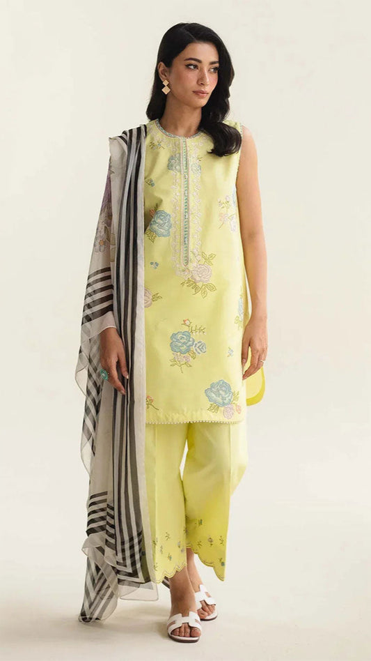 ZARA SHAHJAHAN 3PC Lawn Embroidered Shirt With Printed Dupatta-507
