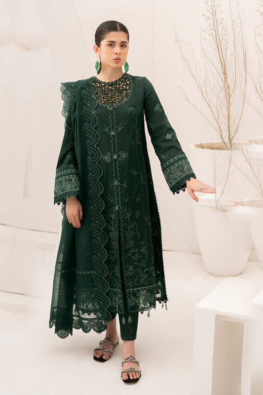 Lawn 3PC Embroidered With Organza Embroidered Dupatta-500