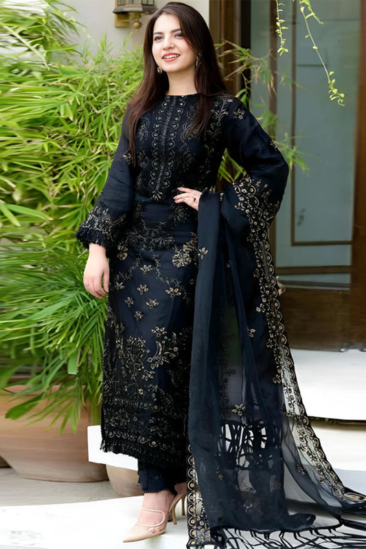 Black Linen 3PC Embroidered-842