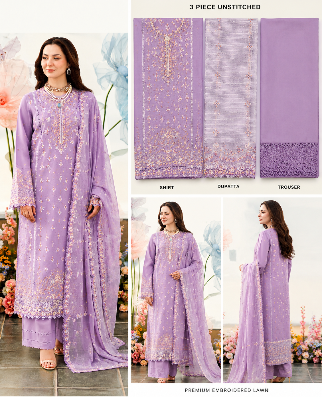 💜 Limited Time Sale | Premium Embroidered Lawn Collection