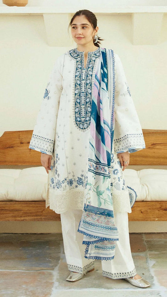 ZARA SHAHJAHAN 3PC Dhanak Embroidered Shirt With Printed Dupatta-675