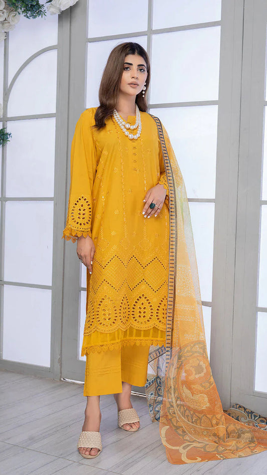 SAFWA FLORAL 3PC Dhanak Embroidered Shirt With Digital Printed Shawl-2004