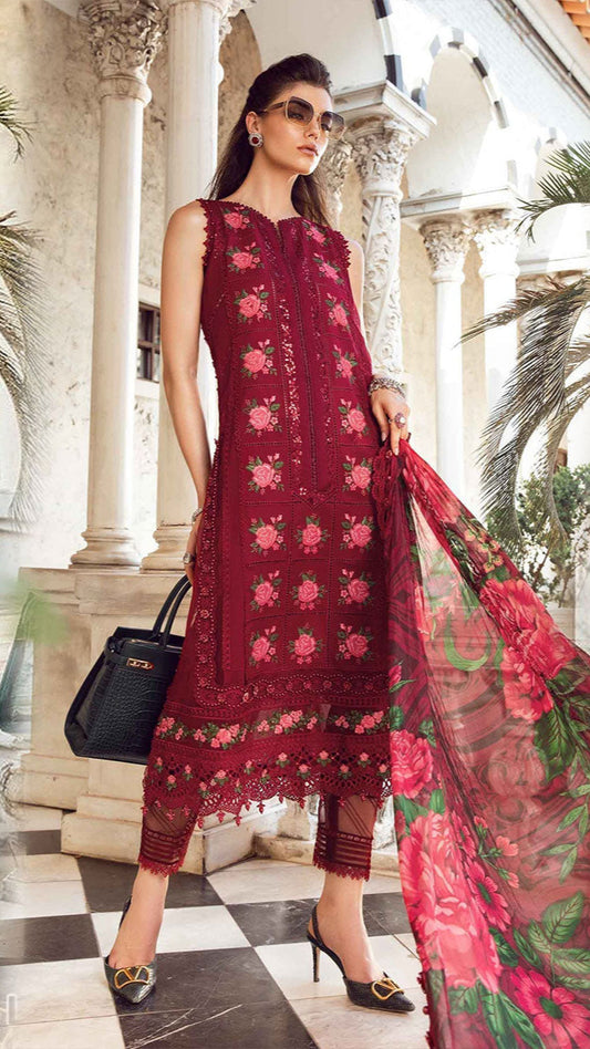 MARIA B. LAWN 3PC EMBROIDERED SHIRT WITH DIGITAL PRINTED DUPATTA-518