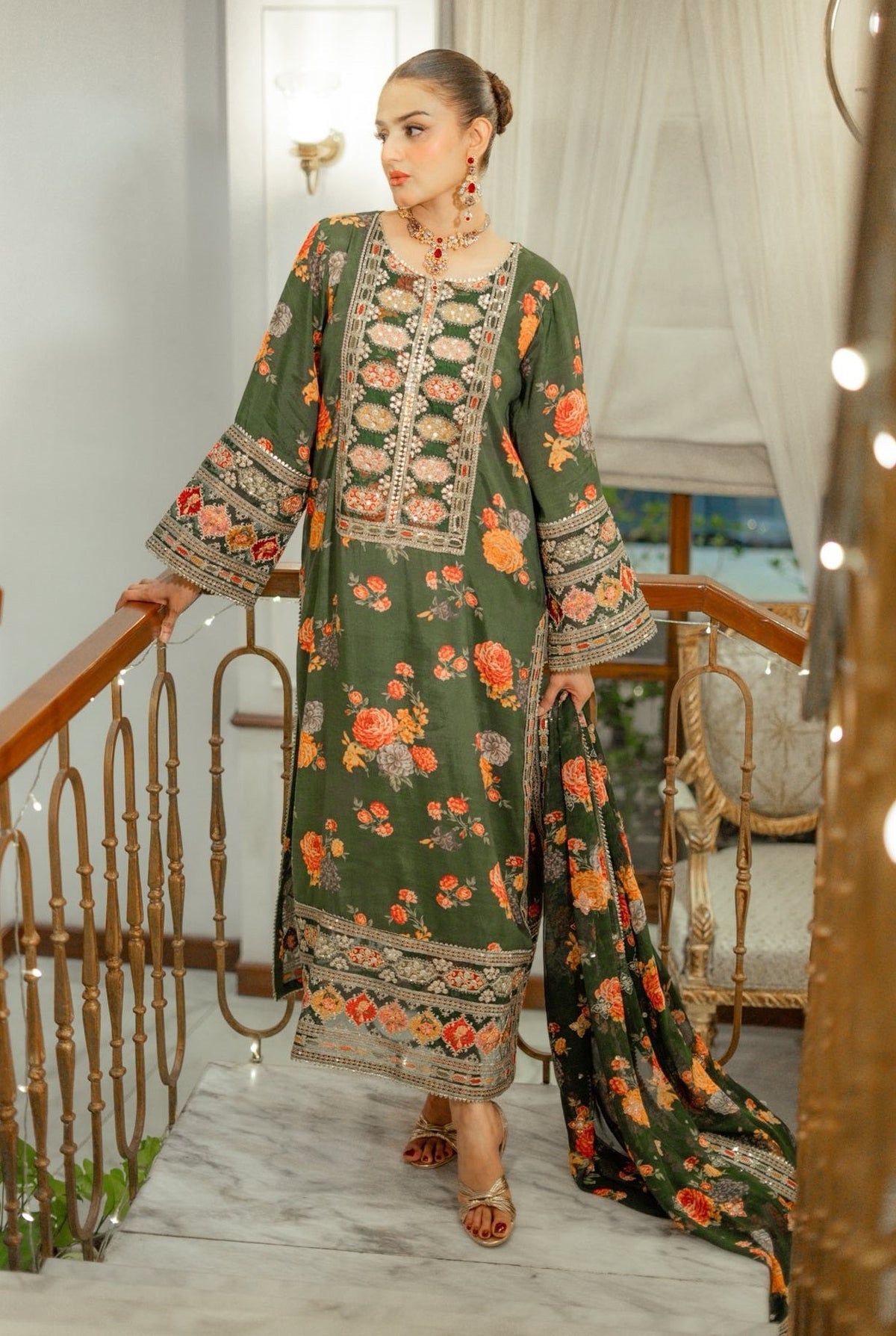 Aneelas Silk Dress Embroidered 3 Piece Unstitched