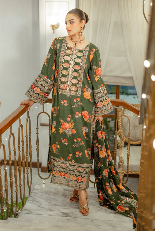 Aneelas Silk Dress Embroidered 3 Piece Unstitched