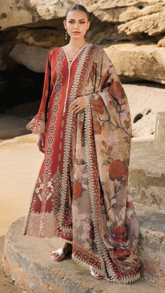 MARIA B 3PC Luxury Lawn Chikankri Embroidered With Printed Dupatta-454