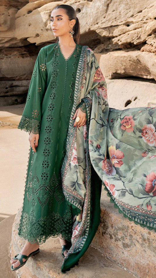 MARIA B 3PC Luxury Lawn Chikankri Embroidered With Printed Dupatta-453
