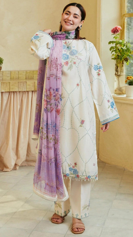 ZARA SHAHJAHAN 3PC Lawn Chikankari Embroidered Shirt With Printed Dupatta-431