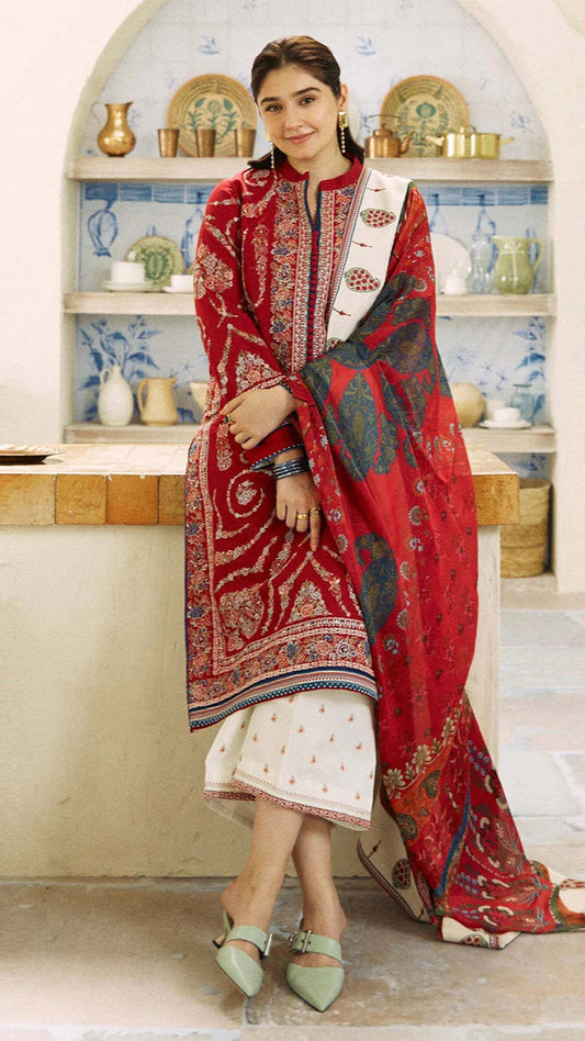 ZARA SHAHJAHAN 3PC Dhanak Embroidered Shirt With Printed Dupatta-659