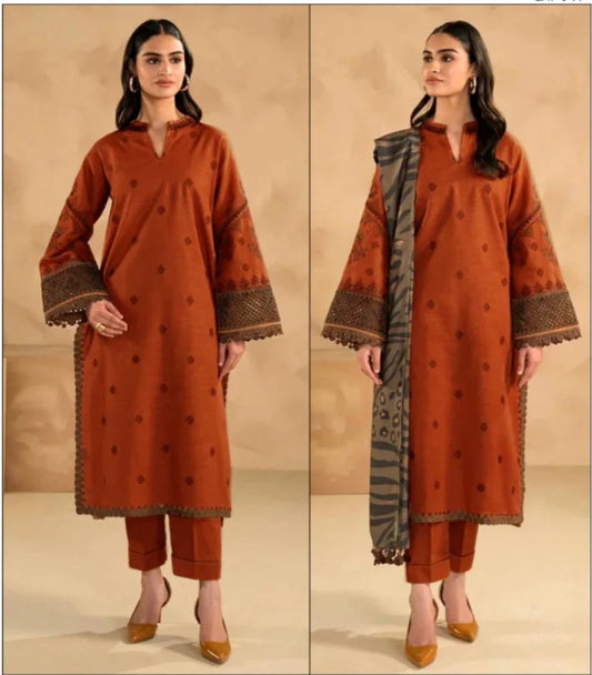 AISLING Dhanak 3PC Embroidered With Digital Printed Wool Shawl-