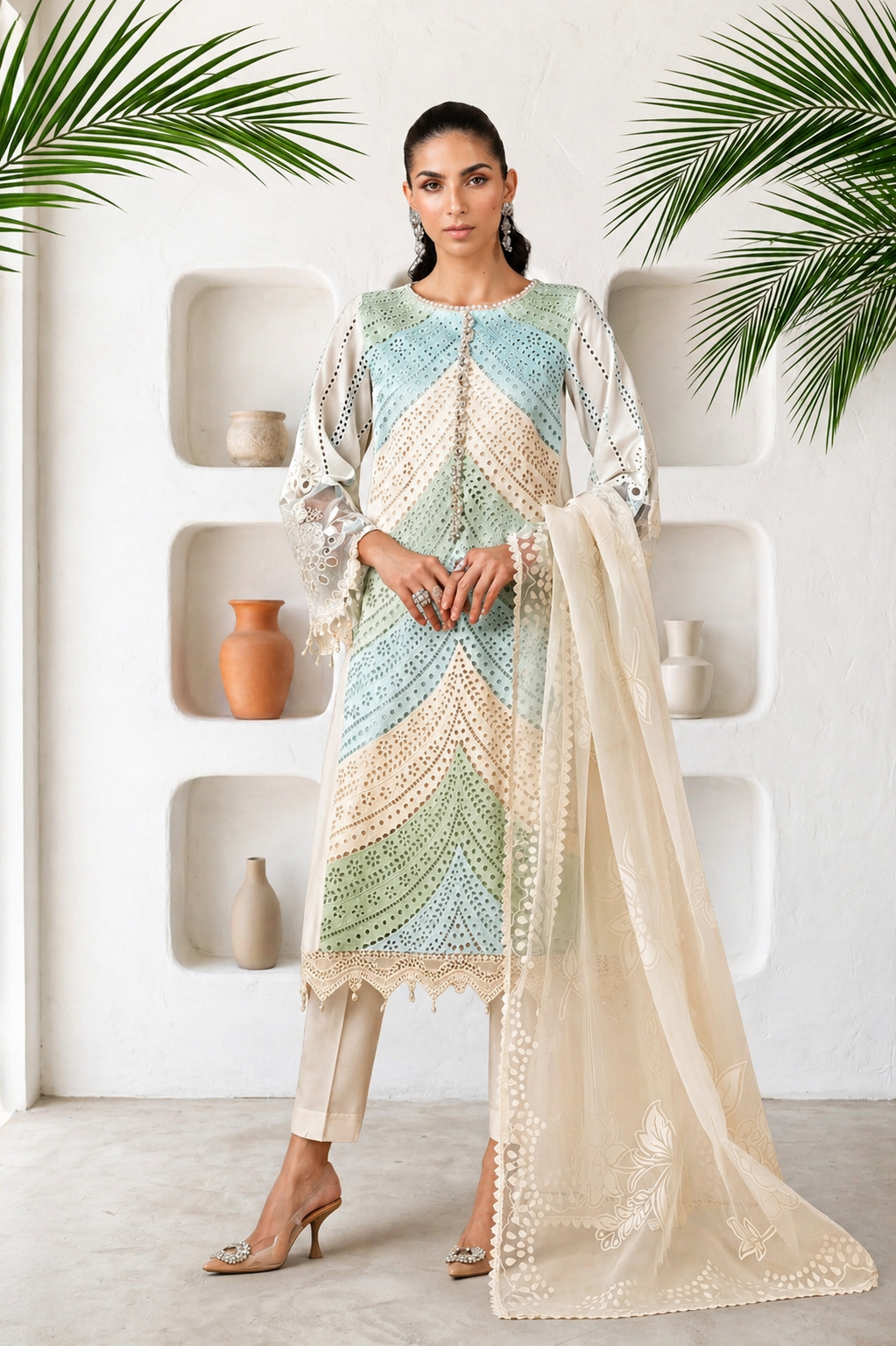 Chikankari Embroidered Lawn 3PC Suit with Embroidered Dupatta  IIC-4067