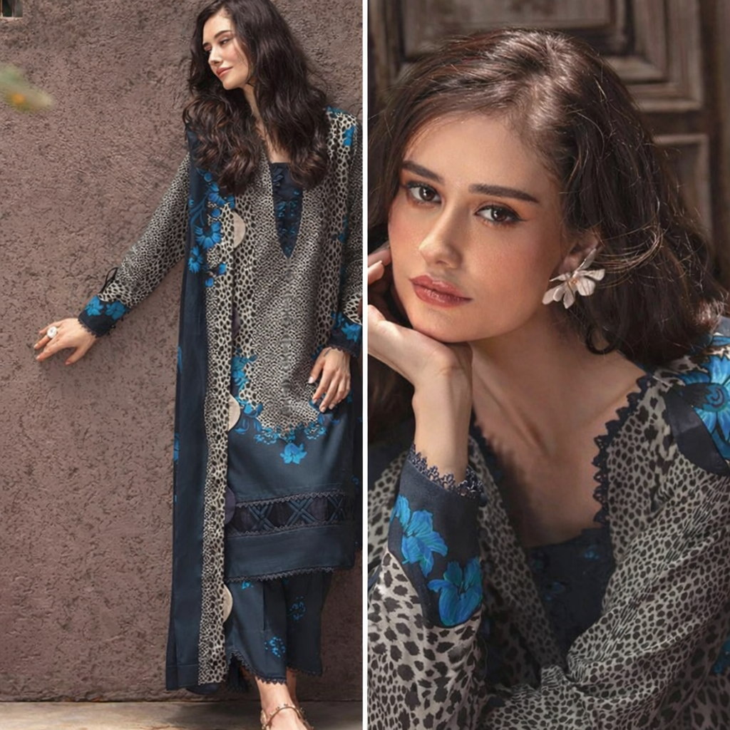Shahanah Luxe Digital Printed Lawn 3PC Suit with Voile Dupatta – 4013