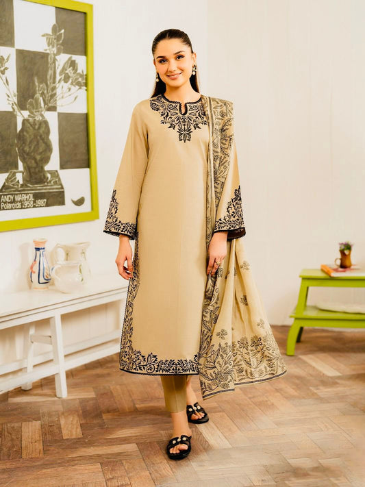 3PC Embroidered With Wool Mreena  Embroidered Dupatta-615