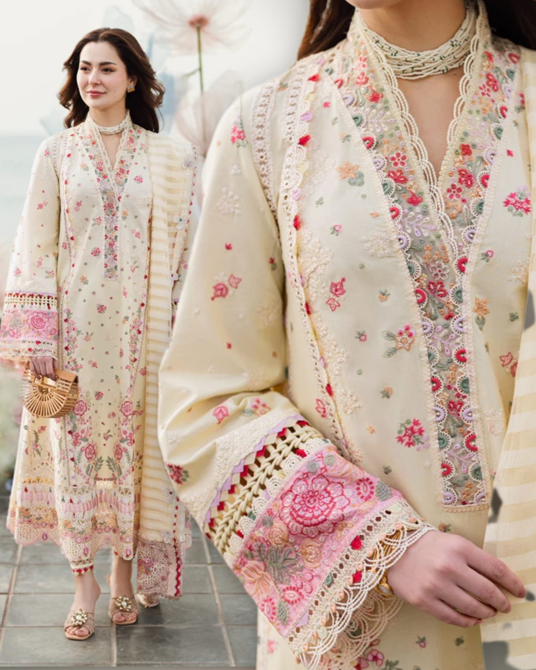 Qalamkar Embroidered Lawn 3PC Suit with Embroidered Dupatta – 4001