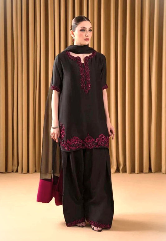RUBY LUXURY 3PC RAWSILK WEDDING COLLECTION WITH ORGANZA DUPATTA RAWSILK PALU-J047