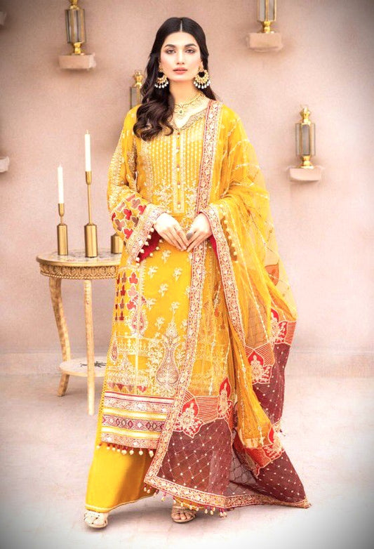 ADAN LIBAS LUXURY CHIFFON EMBROIDERED 3PC UNSTITCHED SUIT –603