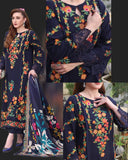 LUXURY DHANAK FLORAL EMBROIDERED 3PC SUIT WITH DIGITAL PRINTED WOOL SHAWL –3545