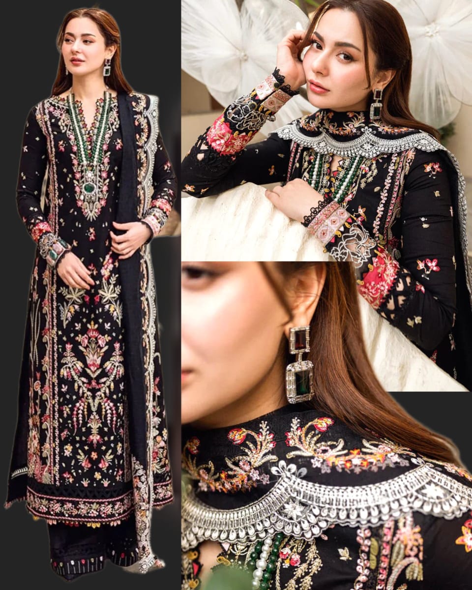 LUXURY DHANAK EMBROIDERED 3PC SUIT WITH  EMBROIDERED ORGANZA DUPATTA-3262