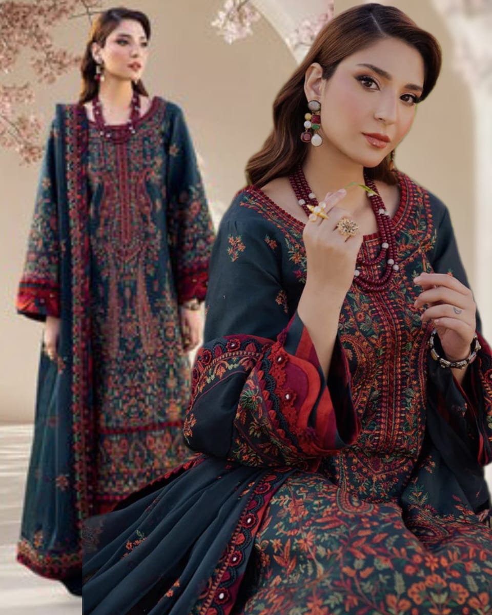 ASIM JOFA 3PC DHANAK EMBROIDERED SUIT WITH EMBROIDERED SHAWl -V677