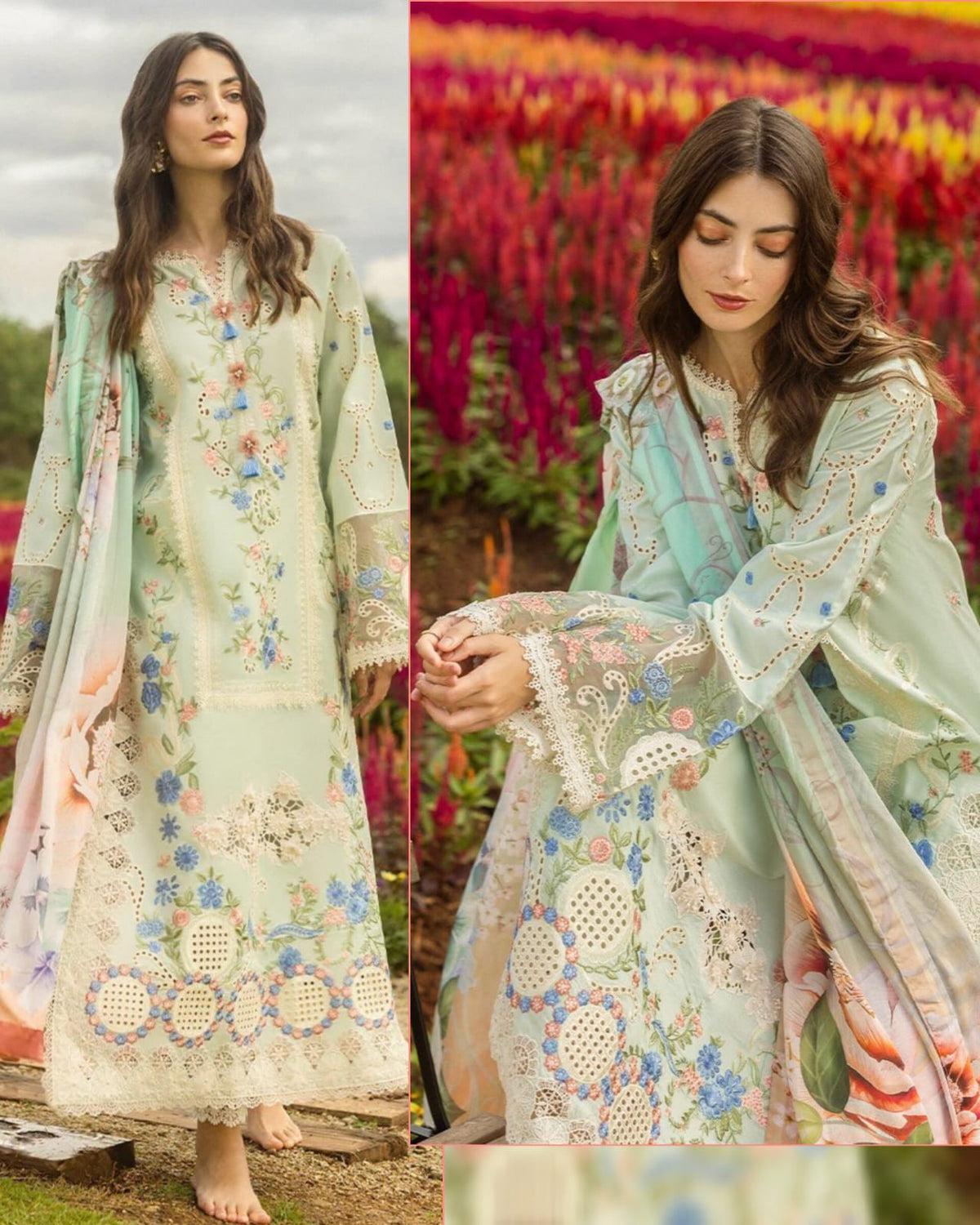 Mushq Lawn Embroidered 3PC Suit With Chiffon Dupatta – IIC-4019