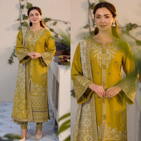 JADE Lawn Embroidered 3PC Suit with Printed Dupatta – IIC-4022