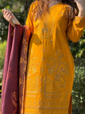 3PC Embroidered With Wool Mreena Embroidered Dupatta-616