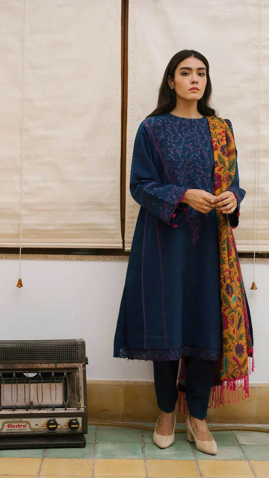 ZARA SHAHJAHAN 3PC Dhanak Embroidered Shirt With Digital Printed Shawl-217