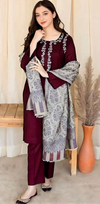 Aisling AS-622 | 3 Piece Winter Dhanak Embroidered Suit