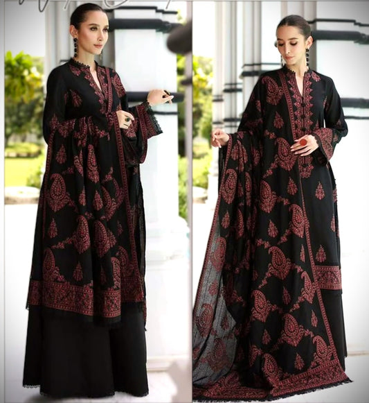 Winter Luxury Dhanak Embroidered 3PC with Heavy Embroidered Shawl – 1066