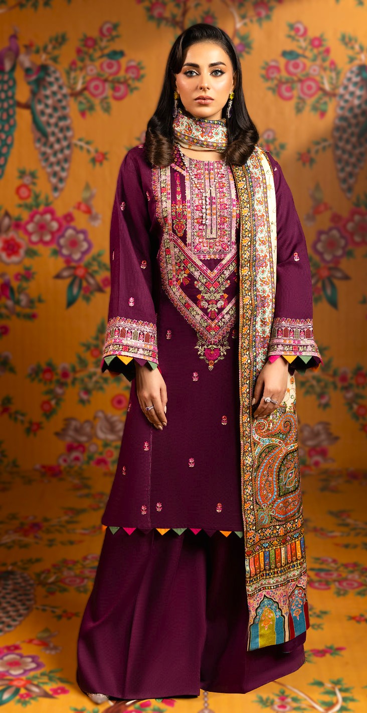 FAIZA FAISAL DHANAK EMBROIDERED 3PC LUXURY WINTER COLLECTION –3334
