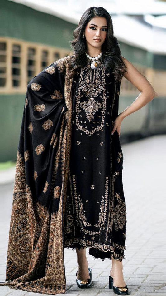 IZEL MUSAFIR 3PC Dhanak Embroidered Shirt With Digital Printed Shawl-277